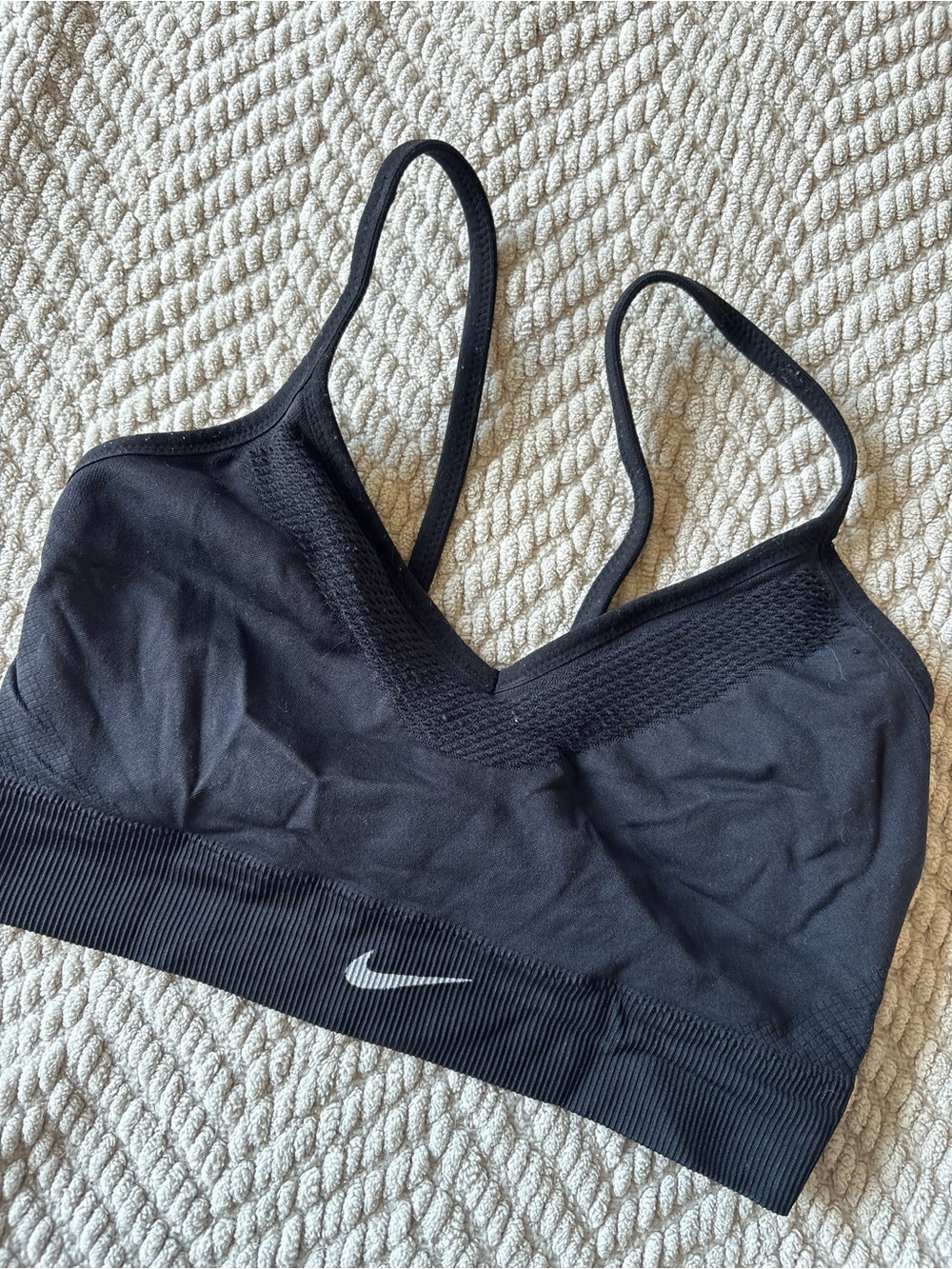 Nike Black Seamless Light Support Sports Bra with Swoosh
